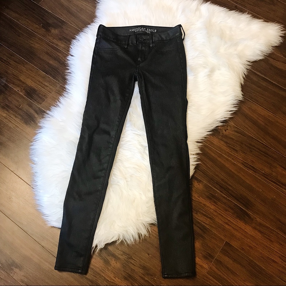 AMERICAN EAGLE Jeggings Black Sz 2 Leggings Pleather Leather